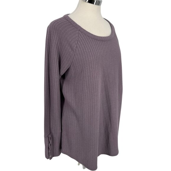 Chaser Waffleknit Long Sleeve Lavender Pullover Top With Button Cuff Size XL - Picture 5 of 11